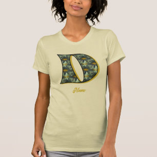 Camiseta Inicial de Monograma D Arte de Flor de Margarida P