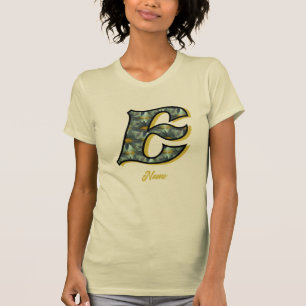 Camiseta Inicial de Monograma E Arte de Flor de Margarida P