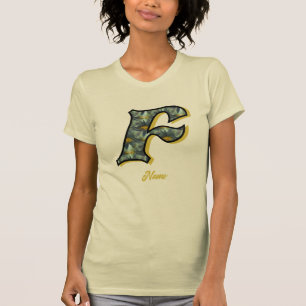 Camiseta Inicial de Monograma F Arte de Flor de Margarida P