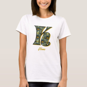 Camiseta Inicial de Monograma K Arte de Flor de Margarida P