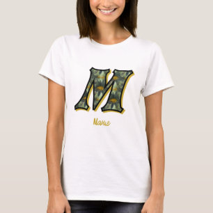 Camiseta Inicial de Monograma M Arte de Flor de Margarida P