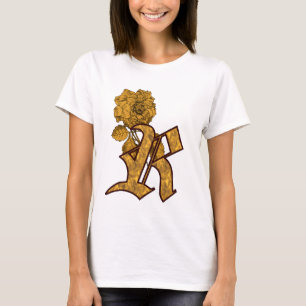 Camiseta Inicial de Monograma R Flor de Peônia Elegante Dou