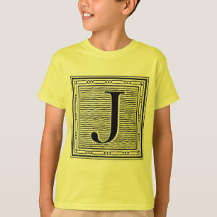 Camiseta Inicial de Woodblock do Woodcut da letra de bloco