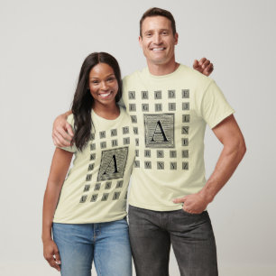 Camiseta Inicial de Woodblock do Woodcut da letra de bloco