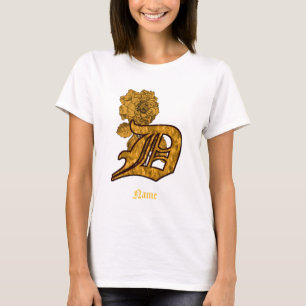Camiseta Inicial do Monograma D Flor de Peônia Dourada Pers