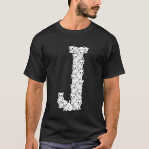 Camiseta Inicial J Letra Maiúscula Gato Engraçado Amante Fe
