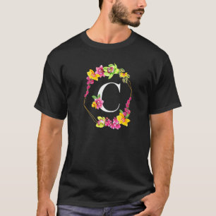 Camiseta Inicial Monograma Floral Orquídeas Verde Amarelo R