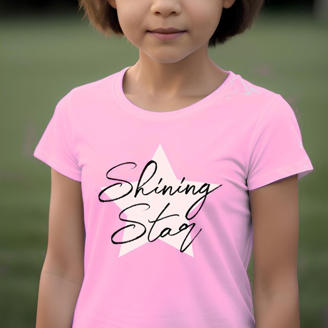Camiseta Iniciar brilho | Coral rosa T para raparigas | (Girls t shirt | pull of | star | shine | typography | black | pink | baby pink | round neck | teens)