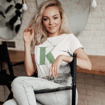 Camiseta Initial Letter | Monogram Modern Trendy Sage Green<br><div class="desc">Simple,  stylish custom initial letter monogram women's t-shirt in modern minimalist typography in sage green. A perfect custom gift or fashion accessory with a personal touch!</div>