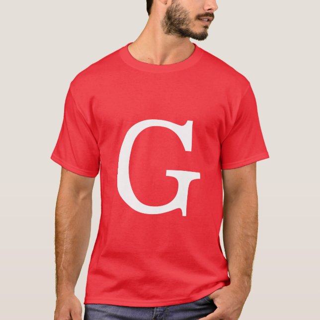 Camiseta Initial Letter Monogram Red White Plain Simple (Frente)