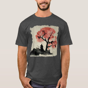 Camiseta Ink Samurai sob uma árvore Sakura, estética japone