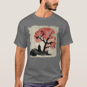 Camiseta Ink Samurai sob uma árvore Sakura, estética japone