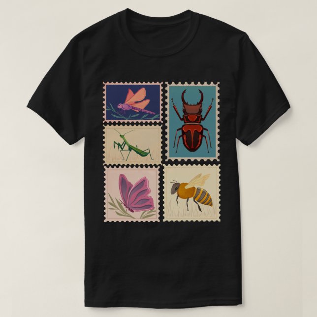 Camiseta Insects Vintage Postage Stamps (Frente do Design)