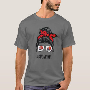 Camiseta Inseto Mãe Ladybug Mamãe Messy Bun Hair Glass