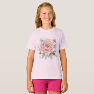 Camiseta Insetos Fofos do Jardim Peônia Arte em Aquarela