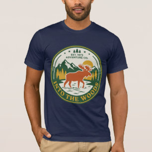 Camiseta Insígnia Retro da Corrente do Alce na Floresta