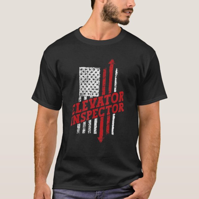 Camiseta Inspetor Elevator Technician US Flag Dis (Frente)