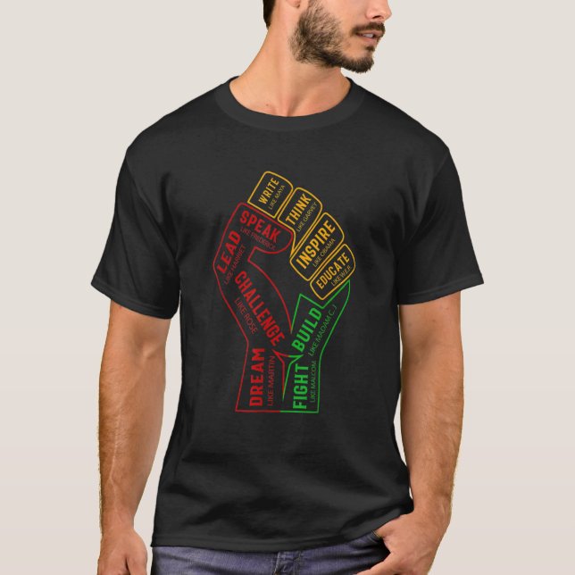 Camiseta Inspirador Líderes Pretos, Punho de Energia Preto (Frente)