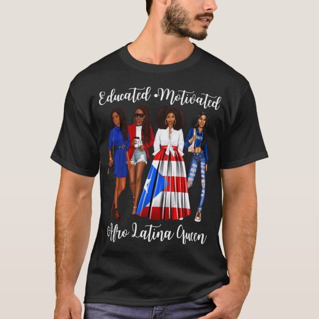 Camiseta Inspiradora Afro Latina Rainha Porto-riquenha Ri (Frente)