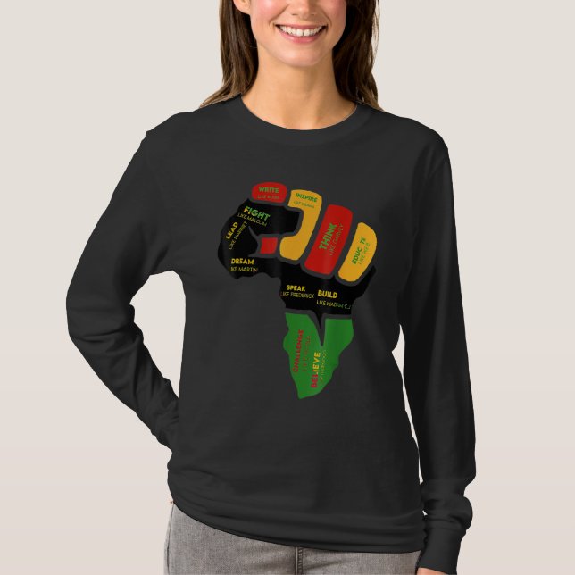 Camiseta Inspiring Black Leaders Power Fist Hand Black Hist (Frente)