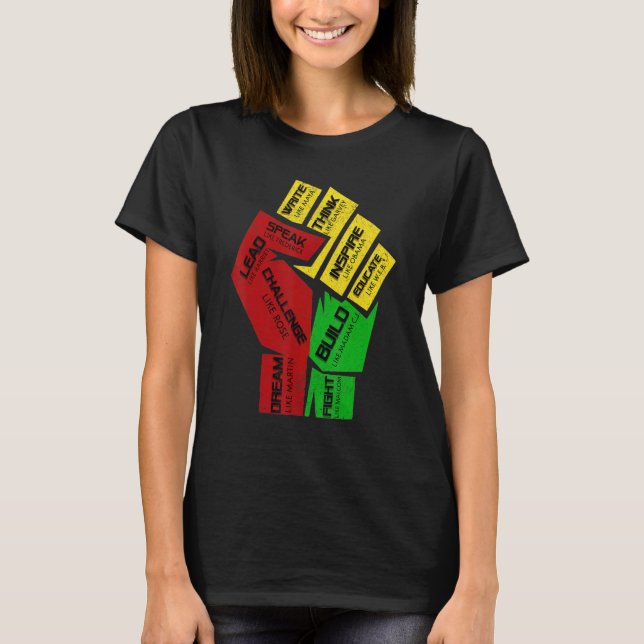 Camiseta Inspiring Black Leaders Power Fist Hand Black Hist (Frente)