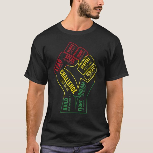 Camiseta Inspiring Black Leaders Power Fist Hand Black Hist (Frente)