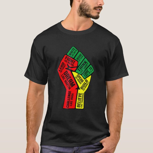 Camiseta Inspiring Black Leaders Power Fist Hand Black Hist (Frente)