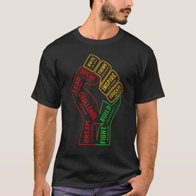 Camiseta Inspiring Black Leaders Power Fist Hand Black Hist (Frente)