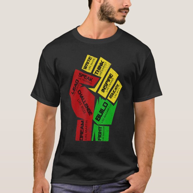 Camiseta Inspiring Black Leaders Power Fist Hand Black Hist (Frente)