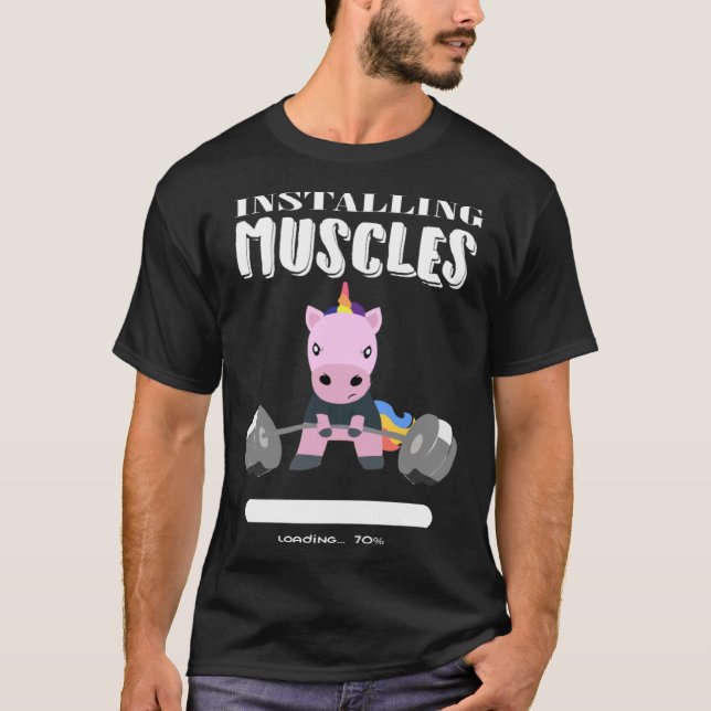 Camiseta Instalação de Músculos Unicórnio Homens (Frente)