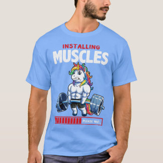 Camiseta Instalando músculos em formato Unicorn