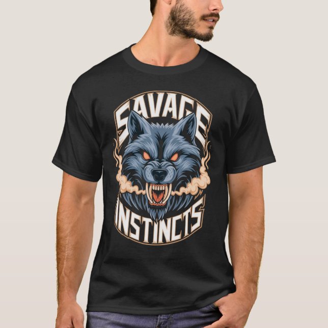 Camiseta Instintos Selvagens – Cabeça de Lobo Feroz com Cha (Frente)
