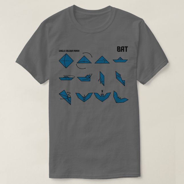 Camiseta Instruções do Origami Bat no Marinho (Frente do Design)