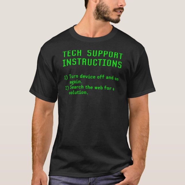 Camiseta Instruções Engraçadas De Suporte Técnico Ligadas E (Frente)