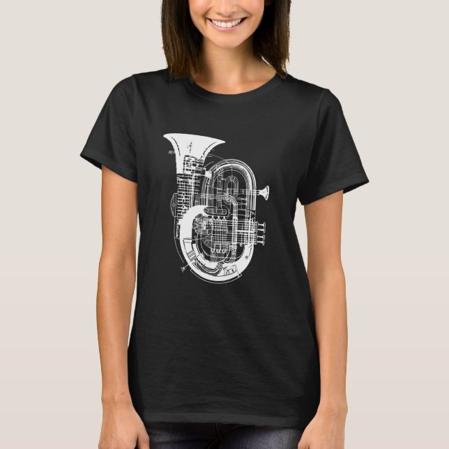 Camiseta Instrumento de latão de desenho da Tuba (Frente)