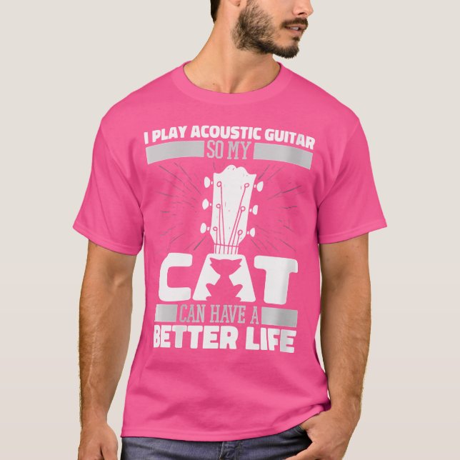 Camiseta Instrumento Gato Guitarista Feminina - Violão Acús (Frente)