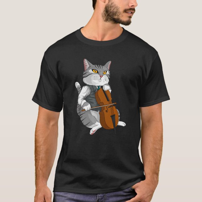 Camiseta Instrumento musical Cat Playing Cello Violin (Frente)