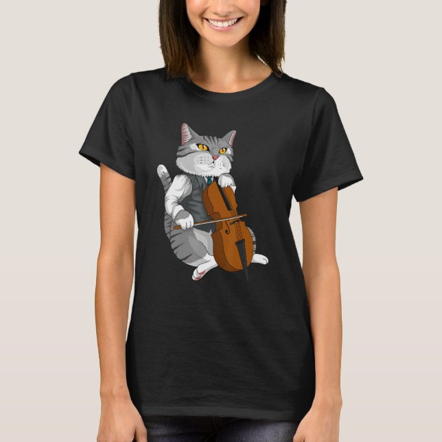 Camiseta Instrumento musical Cat Playing Cello Violin (Frente)