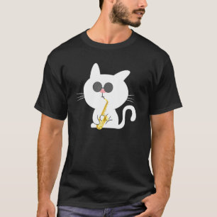 Camiseta Instrumento Musical Cat Saxofone Qualquer Música