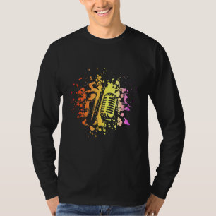 Camiseta Instrumento Musical Colorido De Microfones Saxofôn