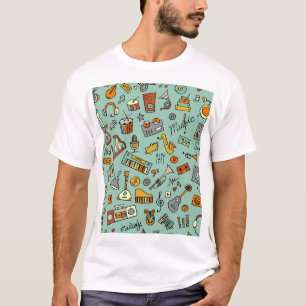 Camiseta Instrumentos musicais, padrão de esboço vintage.