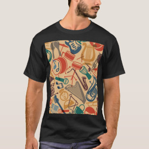 Camiseta Instrumentos Musicais Vintage Fundo sem costura