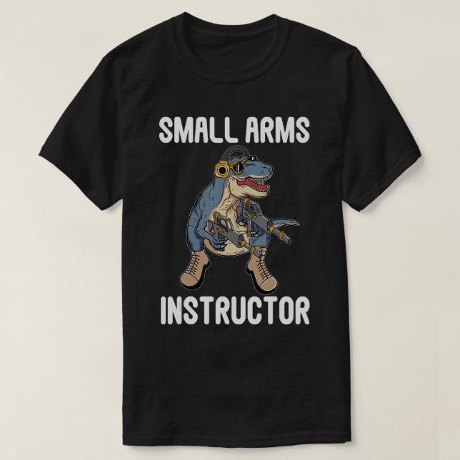Camiseta Instrutor de armas pequenas Rex Dinossaur Gun para (Frente do Design)