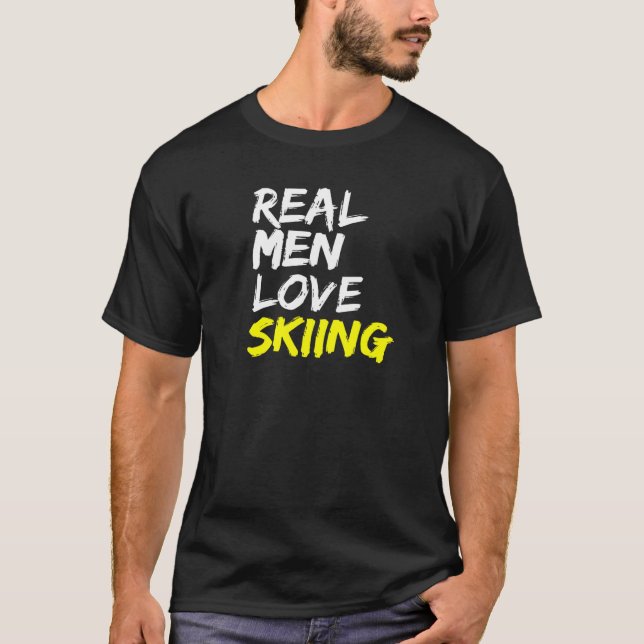 Camiseta Instrutor Ski Dizendo Homens Reais Adoram Esquiado (Frente)