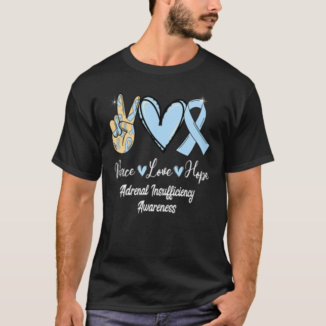 Camiseta Insuficiência suprarrenal Paz Amor Esperança Azul  (Frente)