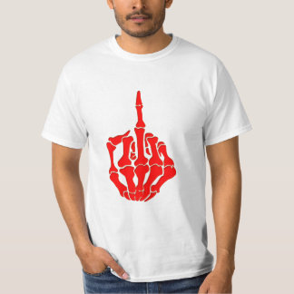 Camiseta insulto de esqueleto do dedo médio da silhueta