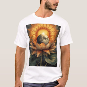 Camiseta 🌸🌞🌙 Integração Floral: Sol e Lua em Flor