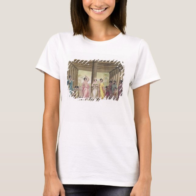 Camiseta Interior de uma casa taitiana com garotas dançante (Frente)