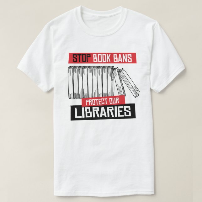 Camiseta Interromper Bloqueios de Livros Proteger Bibliotec (Frente do Design)