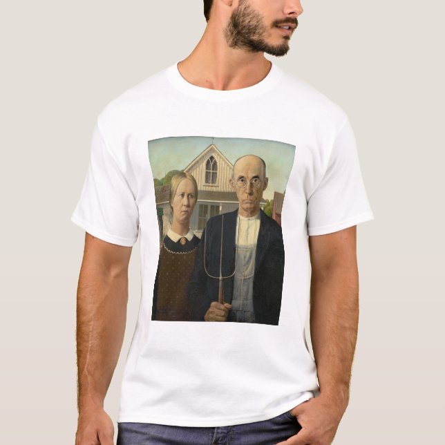 Camiseta Intervalo de arte icônica americana gótica (Frente)
